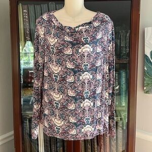 Talbots Long Sleeve Top Large Purple Blue And White Patterned